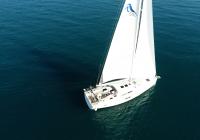 sailing yacht sailboat main sail genoa at blue sea